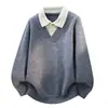 2026 Novo Suéter Pulôver Masculino de Malha Falsa Duas Peças Outono/Inverno com Gola Reversível, Tricô, Tamanho Grande, Camisa Básica Casual da Moda
