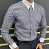 Moda Transfronteiriça Camisa Masculina Simples Listrada Estampada Camisa de Negócios Masculina Primavera Tops Casuais Largos de Manga Comprida Primavera e Outono