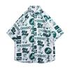 Americano retro ins manga curta camisa floral masculino solto oversize street hip hop marca casual meia manga camisa