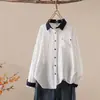 Coleção Outono 2026 Estilo Japonês Fresco Bolso Patchwork Bloco de Cores Gola Cardigã Feminino Manga Longa Camisa Top Atacado