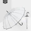 Novo Guarda-chuva Transparente Simples de 16 Varetas Estilo Coreano Estilo Japonês com Cabo Curvo e Cabo Longo Guarda-chuva de Chuva Transparente Guarda-chuva Promocional