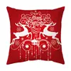 Funda de Cojín Temática Navideña Fondo Rojo Lino Felpa Corta Estampada Funda de Cojín Regalo Navideño Al Por Mayor