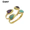 Wt-B713 Nuevo Más Vendido Amazonita, Amatista, Cristal Rosa, Piedra Multicolor en Forma de Corazón, Pulsera Fina Abierta de Latón para Mujer