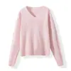 Hong Kong y Ropa Americana/Lana de Oveja + Cachemir Cepillado Cálido Cuello en V Cuello Redondo Suéter Base Tejido Suéter Rosa