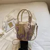 Bolsa de Mão Tecida Fresca e Simples para Mulheres, Nova Moda Primavera 2026 Bolsa de Palha, Bolsa Transversal para Férias na Praia, Tendência