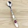 Venta al por mayor de fábrica mango de cerámica de acero inoxidable patrón floral exportación transfronteriza Amazon tamaño pequeño cuchara para remover tenedor de fruta