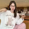 Novo Estilo Outono Inicial Estilo Coreano Super Quente Algodão Puro Manga Longa Camiseta Feminina Estilosa Estampada Estilo Preguiçoso Comprimento Médio Solto Top