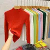 Suéter de punto de cuello alto medio para mujer, camisa interior de otoño e invierno, nuevo tejido de punto versátil y fino, top interior ajustado rosa