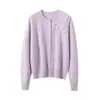 Suéter de cachemira para mujer con diseño floral de encaje de perlas tridimensional, cuello redondo, estilo abierto al frente, nueva colección otoño/invierno, prenda exterior de manga larga a la moda