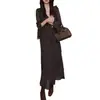 Vestido Retro Francés Transfronterizo de Manga Larga con Lunares y Cuello en V de Manga Acampanada para Mujer, Otoño, Lujo Ligero, Sensación de Alta Gama, Vestido Largo con Cintura Ceñida de Forma H