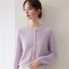2026 Principios de Otoño Manga Larga Cachemir Mujer Forma de Diamante Hueco Top Chaqueta Cuello Redondo Cardigan Tejido Cardigan Fino de Cachemir para Mujer