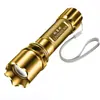 Linterna LED Mini Recargable USB Aleación de Aluminio Linterna de Bolsillo Súper Brillante Portátil de Mano para Uso en Exteriores Camping Emergencia Dorado
