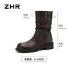 Botas de tornozelo de sola grossa femininas ZHR, nova coleção outono 2026, estilo retrô, com uma paleta de cores da moda, altura até o meio da panturrilha e design de bota Martin estilo Western