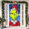 Cortina de Puerta Temática Navideña del Grinch Verde de Venta Caliente Transfronteriza Tela de Fondo Tela Colgante Decorativa Atrezo para Disparo