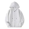 Precioso Sudadera Cardigan Gris-Blanco para Hombres y Mujeres, Hecha de Algodón de Alta Calidad, Corte Holgado, Chaqueta con Capucha para Otoño e Invierno, Versátil y Casual