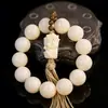 Pulsera de Bodhi Tara de Jade Blanco con Cuentas Redondas de Alto Pulido, Cuentas de Meditación, Colgante de Borla, para Sostener en la Mano para Hombres y Mujeres, Suministro para Transmisión en Vivo