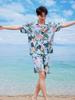 Camisa de Flor de Manga Curta terno Verão Masculino Sanya Camisa de Férias à Beira-Mar Havaí Shorts de Praia Um terno