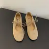 2026 Nuevo Estilo Zapatos de Ballet de Encaje de Cuero Genuino con Lazo Suela Suave Versátiles Zapatos de Tacón Bajo Zapatos Mary Jane para Mujer