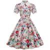 X fabricantes de ropa de mujer de comercio exterior suministran nuevo vestido largo retro estampado de manga corta con cuello de muñeca fruncido