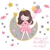 Nuevo LD64158 dibujos animados linda princesita luna globo dormitorio sala de estar decoración de pared pegatinas autoadhesivas
