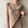 Traje de lana de oveja de otoño e invierno de la sociedad coreana, sensación ligera, fiebre, levantamiento de cadera, barriga, sin costuras, ropa interior térmica agradable para la piel, ropa y pantalones de otoño para mujer
