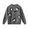 Suéter Grossinho de Lã 100% para Meninas com Estampa de Pinguim Suéter Infantil de Lã Pura Blusa Versátil para Meninas