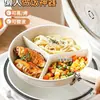 Panela de Arroz Cerâmica com Bandeja de Cozimento a Vapor de Três Compartimentos, Grade de Cozimento a Vapor, Prato de Jantar, Cozinhador a Vapor para Comida de Bebê, Cozinhador a Vapor Tudo em Um, Tigela de Cozimento a Vapor Dividida, Cesta de Cozimento a Vapor