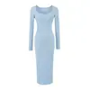 Vestido Cadyshan de chica guapa con escote de corazón de melocotón plisado y manga larga 2026 principios de otoño nuevo sexy ajustado bodycon