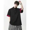 2026 Nova Camiseta Masculina com Ombreiras Acolchoadas, Design de Nicho Color-Blocking, Solta de Verão, Moda Tendência Casual de Manga Curta