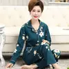Pijama de Algodón Puro para Madre de Mediana Edad para Mujer, Manga Larga para Primavera y Otoño, Talla Grande, Traje Cárdigan para Mujer, Ropa para el Hogar para Personas de Mediana Edad y Mayores en Verano