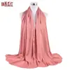 Primavera e Verão novo elegante versátil cor sólida plissado natural chiffon bico fechado lenço lenço lenço em estoque atacado transfronteiriço