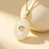Colar de gota oval com cravação de diamantes, imitação de pedra natural, banhado a ouro 18k, transfronteiriço, joias de moda multicoloridas de luxo leve atacado