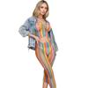 Lencería Sexy de Comercio Exterior para Mujer Jacquard Sexy Malla Colorida Transparente Medias de Red Ajustadas Medias Set de Camisón Europeo y Americano