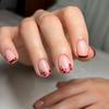 Arte de uñas francés rojo de Año Nuevo, prescripción corta en uñas, armadura de desgaste, venta al por mayor, pequeñas piezas de uñas de flores frescas