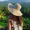 Sombrero de paja de ala ancha para playa en el mar en verano para mujer, sombrero de vacaciones con protección solar para viajes al aire libre, sombrero de sol moderno y versátil