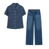 Camisa Elegante y de Moda para Mujer con Bolsillo, Estilo Europeo y Americano Transfronterizo 2026, 6929262 Jeans 6688023