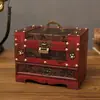 Caja de Joyería con Cerradura de Madera para Accesorios de Cabello de Boda Estilo Antiguo Caja de Almacenamiento de Joyería Tipo Cajón Multicapa Caja de Maquillaje Caja de Tocador