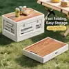 Caja de almacenamiento para camping al aire libre transfronteriza, caja plegable multifuncional para camping, organizador de maletero portátil con tapa de madera