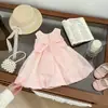 Vestido Rosa Doce de Princesa para Meninas Vestido de Verão para Bebês com Laço Grande e Mangas Sem Tecido Vestido de Aniversário Vestido