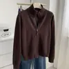 Cárdigan de Estilo Old Money con Cuello Alto y Doble Cremallera para Mujer, Suéter de Punto de Diseñador con Tachuelas y Patrón de Canalé, Abrigo Cálido para Primavera y Otoño