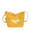 Bolsa de Lona Transfronteiriça Bolsa Transversal Feminina Estilo Carta Cor Sólida Leve Versátil Grande Capacidade Para Aula Deslocamento Bolsa de Ombro