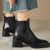 Novas Botas Curtas de Outono e Inverno 2024 para Mulheres, Botas Curtas de Salto Grosso, Botas Martin de Salto Alto para Mulheres, Estilo Britânico