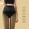 Meias Water Glow Flor Fada Perna de Fora Sensação de Pele Nu Artefato Feminino Cor da Pele Cintura Alta Controle de Barriga Camada Base Meia-Calça Primavera Outono Inverno Meias com Pelúcia
