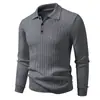 Nuevo suéter de punto para hombre de otoño e invierno con cuello camisero y cierre parcial de botones, con textura de canalé vertical, ropa casual para hombre