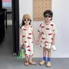 Conjunto de hermano y hermana ~ Chicos y chicas de la calle frita verano pintado a mano graffiti chaleco rojo falda pantalones cortos de manga corta cubierta conjunto de hermano y hermana