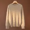 Suéter Feminino de Caxemira Outono/Inverno 2026 100% Caxemira Pura Gola Redonda Escovado Fashionável Versátil Pulôver Solto Top Quente