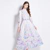 Vestido longo com gola alta estilo pintura a óleo de flores para férias de primavera e verão 2025