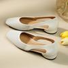 Sapatos Individuais Quadrados Perfurados de Pele de Cordeiro Ultra-Macios Estilo Francês para Mulheres Primavera e Outono 2026 Sola Macia Salto Grosso Biqueira Fechada Sandálias Romanas