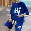 Traje casual de gofre para niños, verano, delgado, moderno, marca, estilo Hong Kong, holgado, alta gama, manga corta, pantalones cortos, conjunto deportivo de dos piezas