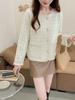 Outono e Inverno Novo Estilo Francês Estilo Chanel Casaco Solto Versátil Gola Redonda Cardigan de Tricô de Botão Único Vestido Privado Top de Celebridade